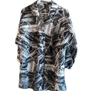 Black & white abstract print 3/4 length Sleeve Tunic Large classic career weeken